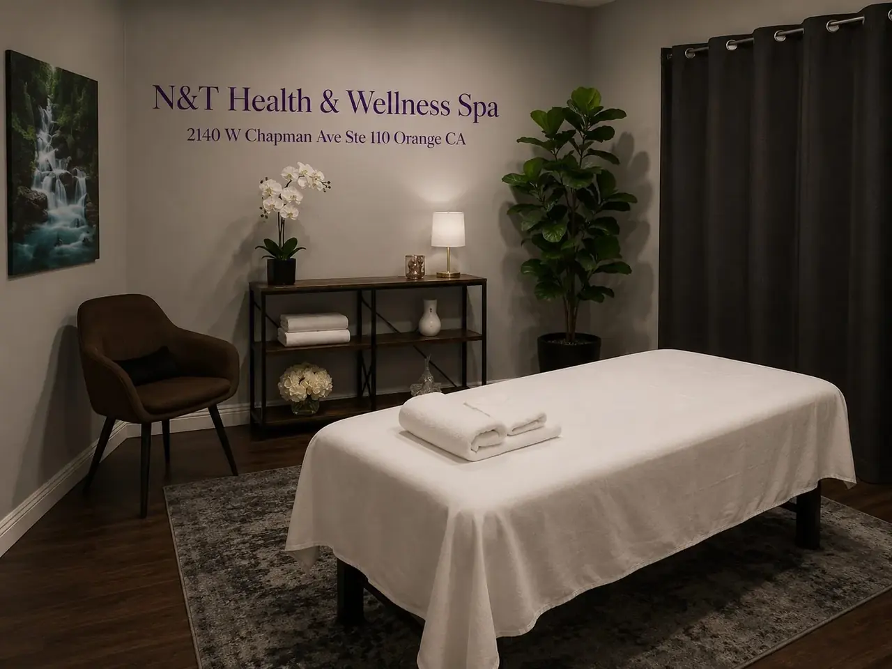 Clean, private massage room at N&T Health & Wellness Spa in Orange CA