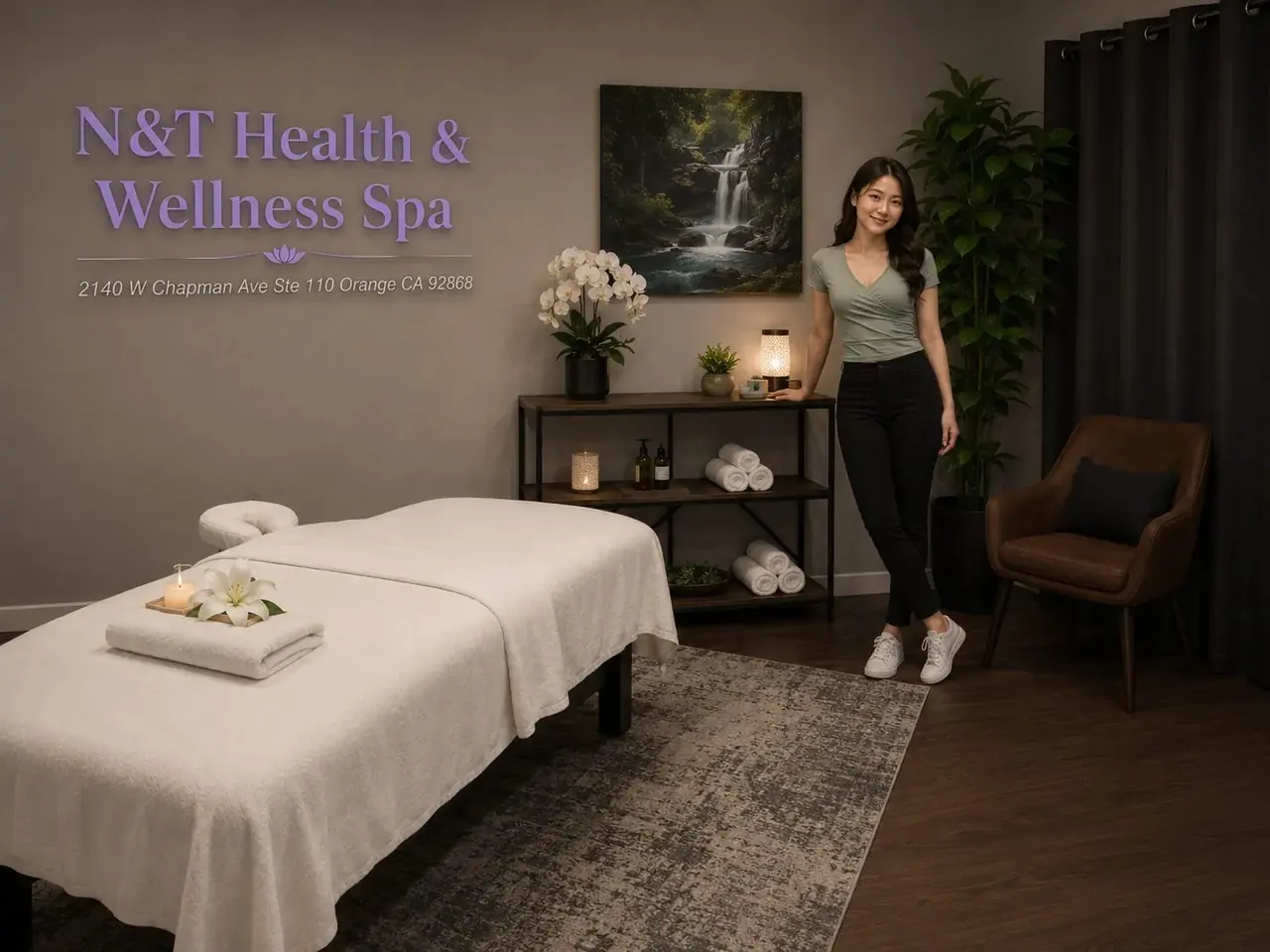 Clean, welcoming massage room at N&T Health & Wellness Spa in Orange CA