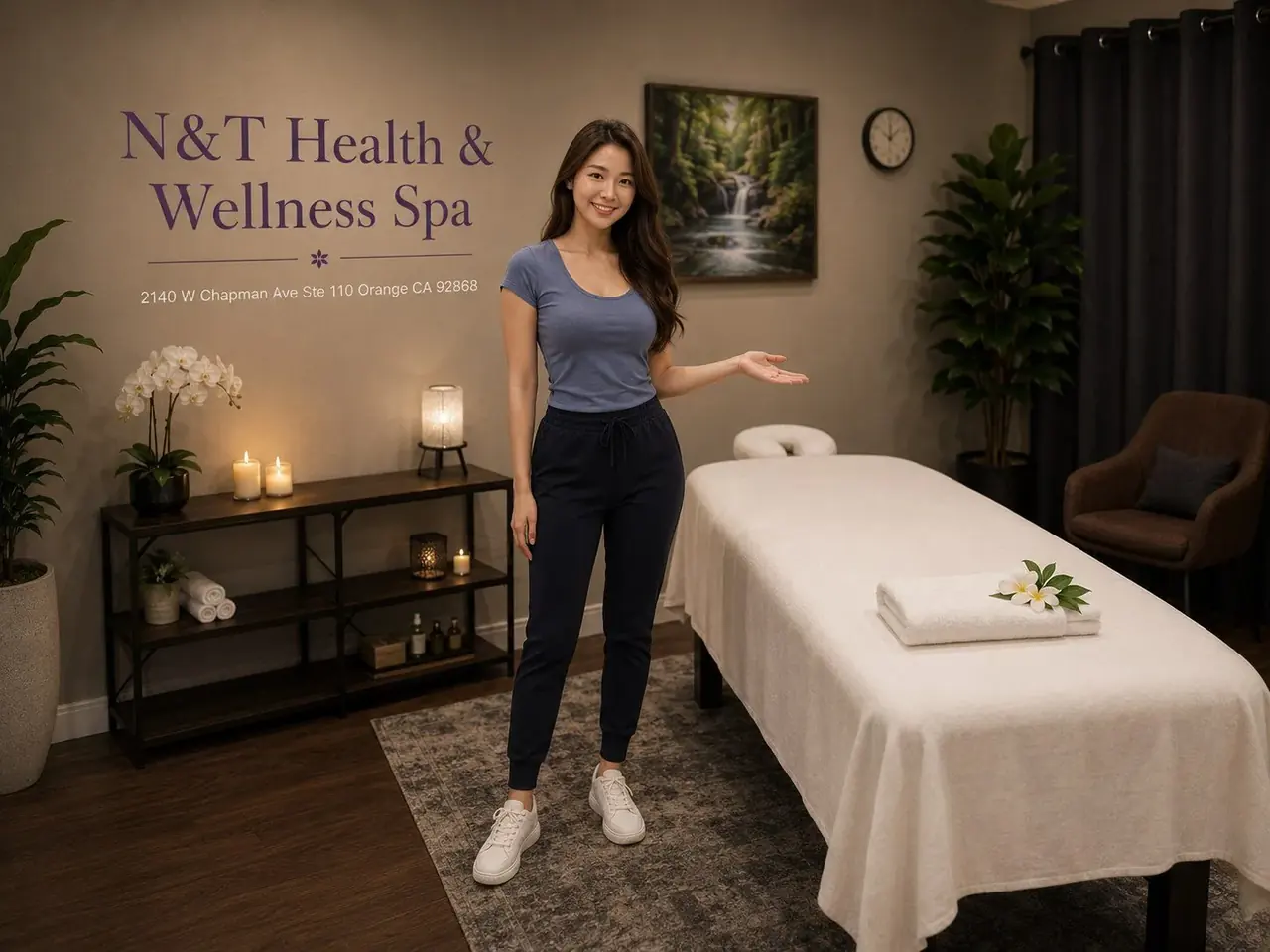 A clean, private massage room at N&T Health & Wellness Spa in Orange, CA