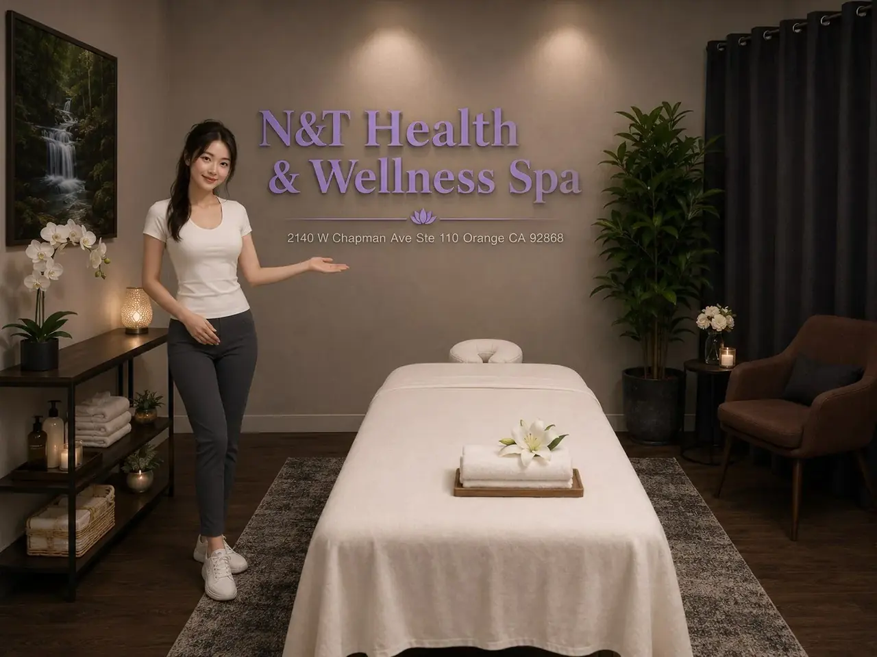 Clean private massage room at N&T Health & Wellness Spa in Orange CA
