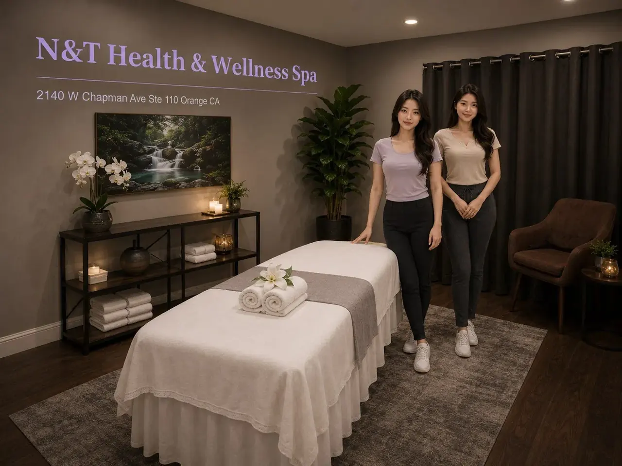 Comfortable, private massage room at N&T Health & Wellness Spa near Santa Ana CA
